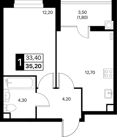 Планировка 1-комн 35,2 м²
