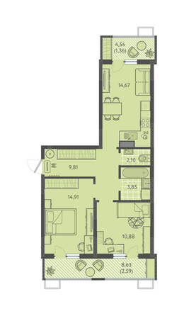 Планировка 2-комн 60,17 м²