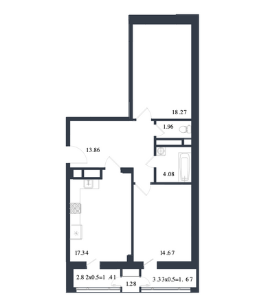 Планировка 2-комн 74,54 м²