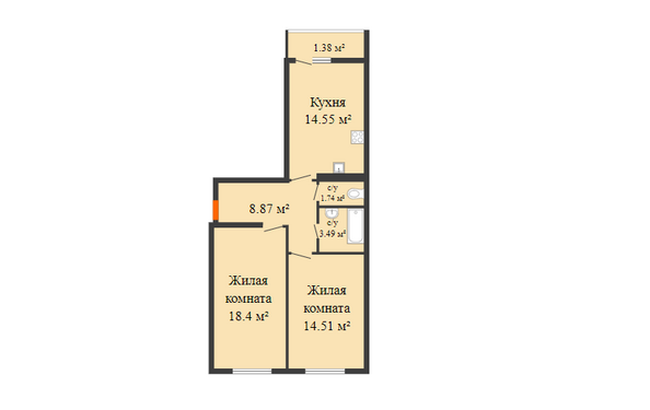 Планировка 2-комн 62,94 м²