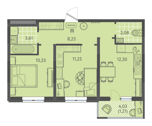 Планировка 2-комн 48,6 - 50,1 м²
