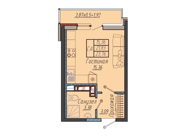 Планировка Студия 27,79 м²