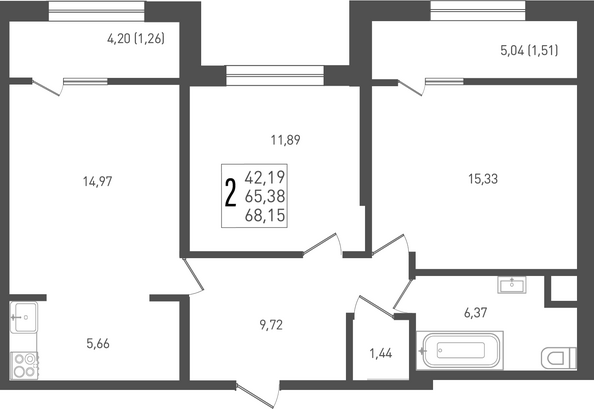 Планировка 2-комн 68,15 м²