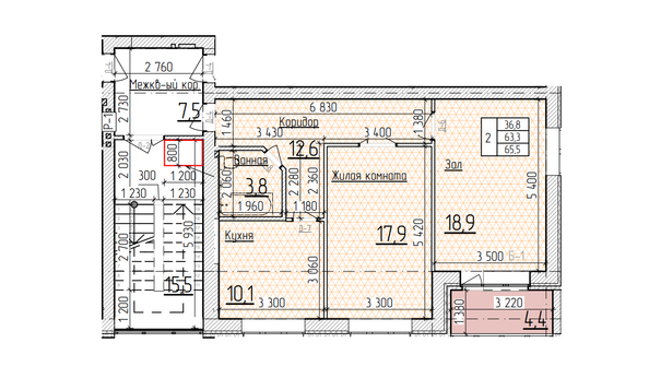 Планировка 2-комн 65,5 м²