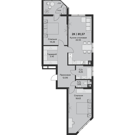 Планировка 2-комн 81,57 м²