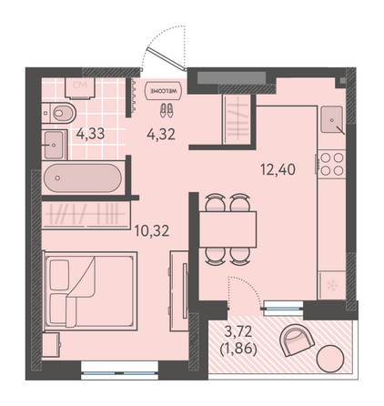 Планировка 1-комн 32,09 м²