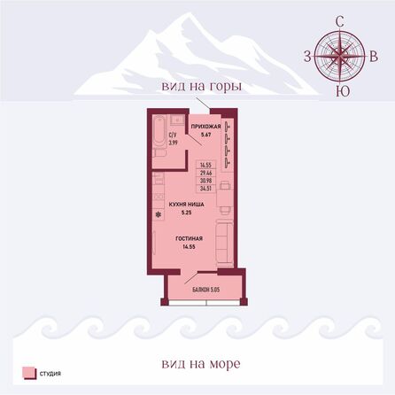 Планировка Студия 30,98 м²