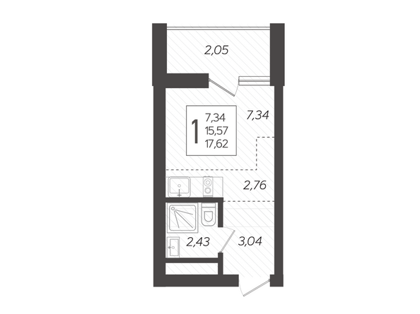 Планировка 1-комн 17,62 м²