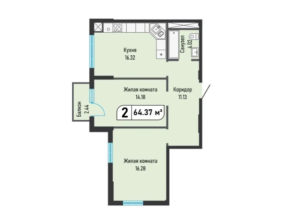 Планировка 2-комн 64,37 м²