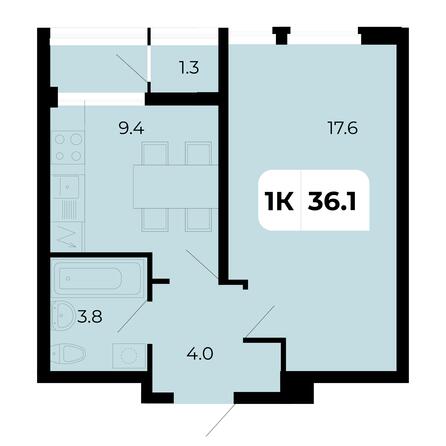 Планировка 1-комн 36,1 м²
