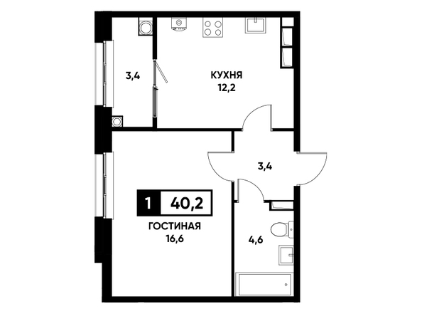 Планировка 1-комн 40,2 м²