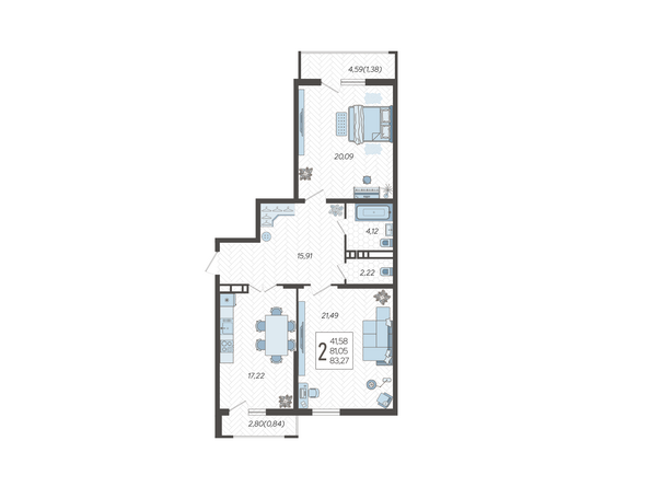 Планировка 2-комн 83,27 м²