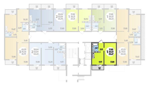 Планировка 1-комн 35,67 м²