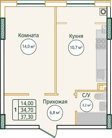 Планировка 1-комн 37,3 м²