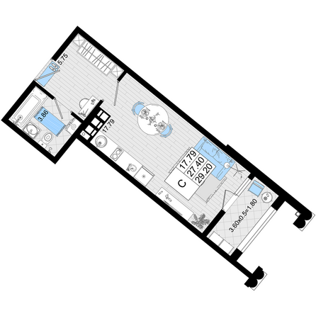 Планировка Студия 29,2 м²