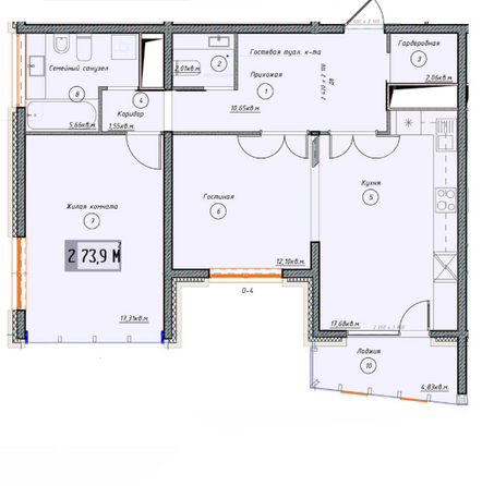 Планировка 2-комн 73,9 м²