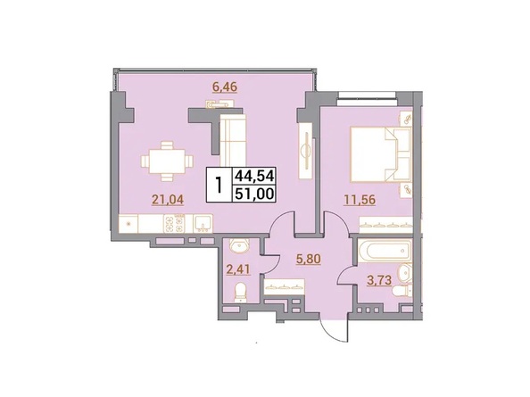 Планировка 1-комн 51 м²