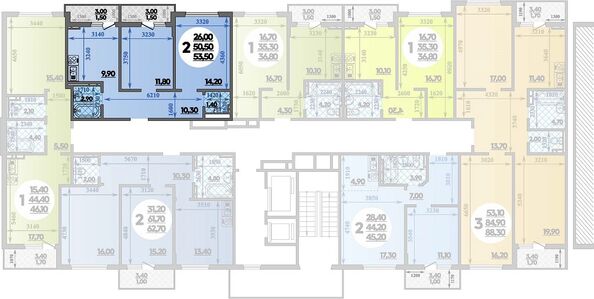 Планировка 2-комн 53,5 м²