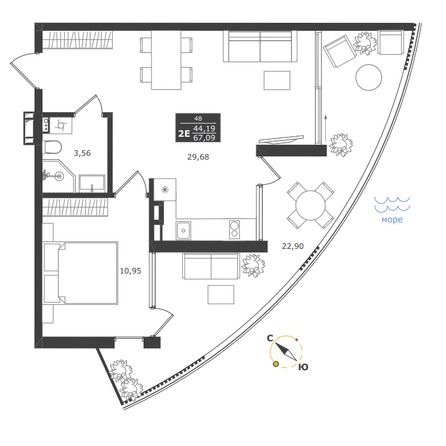 Планировка Апартамент 63,41, 67,09 м²