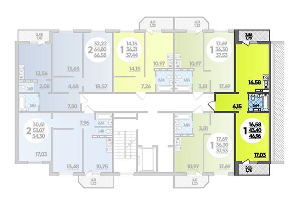 Планировка 1-комн 46,96 м²