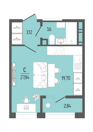 Планировка 1-комн 27,84 м²