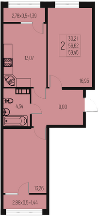 Планировка 2-комн 59,45, 59,85 м²