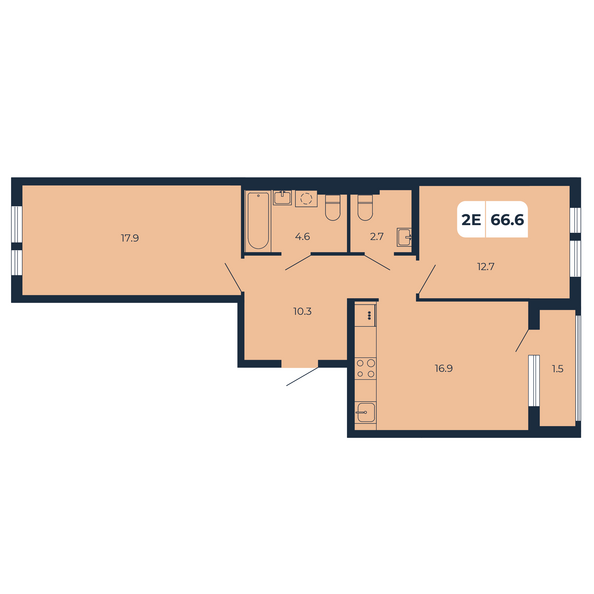 Планировка 2-комн 66,6 м²