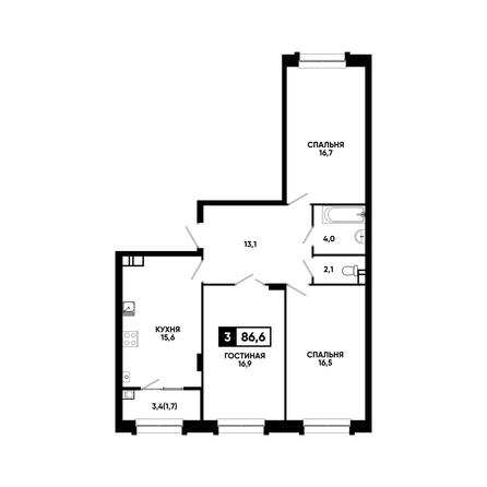 Планировка 3-комн 86,6 м²