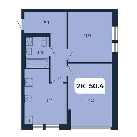 Планировка 2-комн 50,4 м²