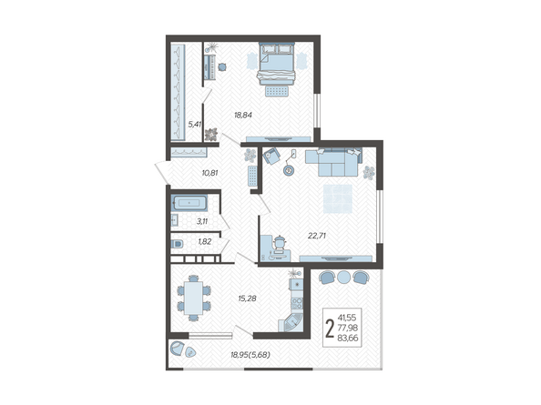 Планировка 2-комн 83,66 м²