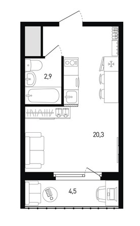 Планировка Студия 24,6 м²