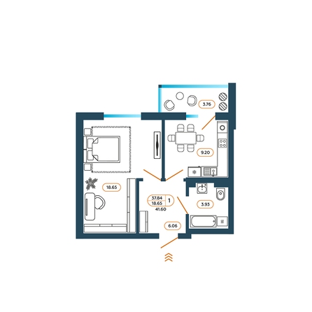Планировка 1-комн 41,6 м²