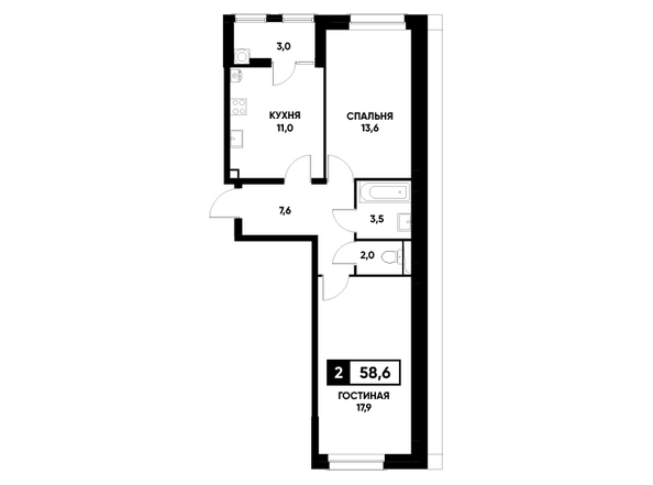 Планировка 2-комн 58,6 м²