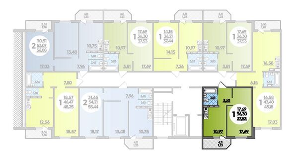 Планировка 1-комн 37,53 м²