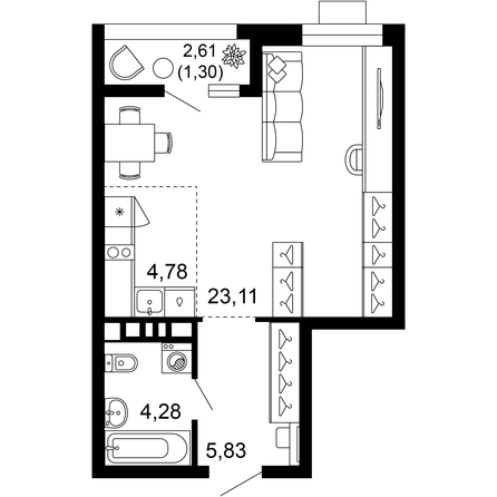 Планировка 1-комн 39,3 м²