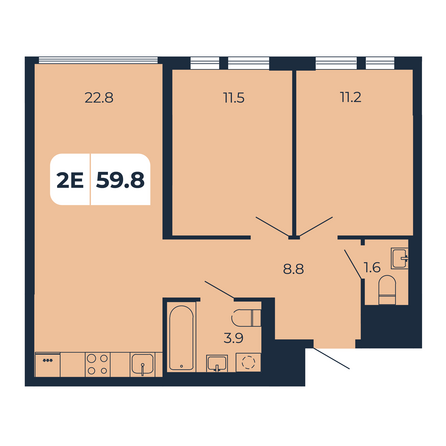 Планировка 2-комн 59,8 м²