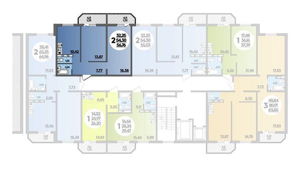 Планировка 2-комн 56,76 м²