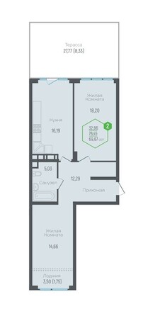 Планировка 2-комн 76,45 м²