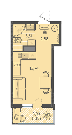 Планировка Студия 21,31 м²