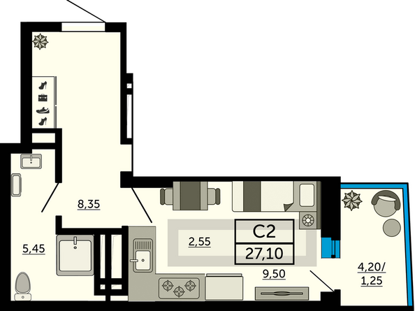 Планировка Студия 27,1 м²