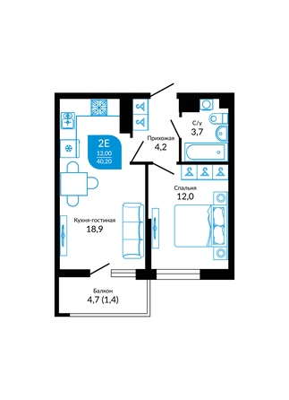 Планировка 1-комн 40,2 м²