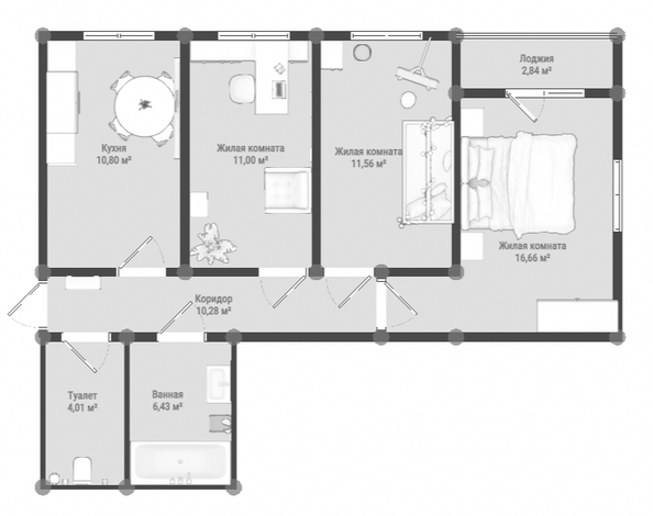 Планировка 3-комн 72,16 м²