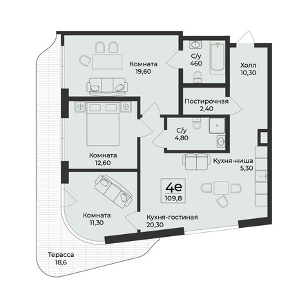 Планировка 4-комн 119,1 м²
