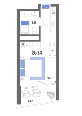 Планировка Номер 25,14 - 26,44 м²