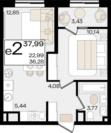 Планировка 2-комн 37,99 м²