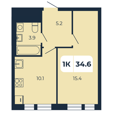 Планировка 1-комн 34,6 м²