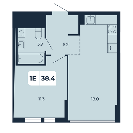 Планировка 1-комн 38,4 м²
