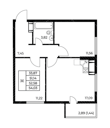 Планировка 2-комн 54,03 м²