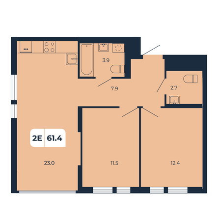 Планировка 2-комн 61,4 м²