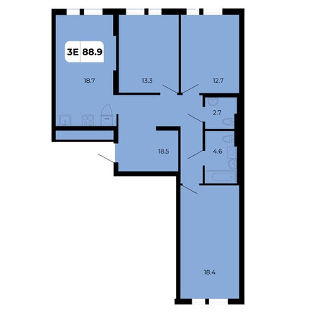 Планировка 3-комн 88,9 м²